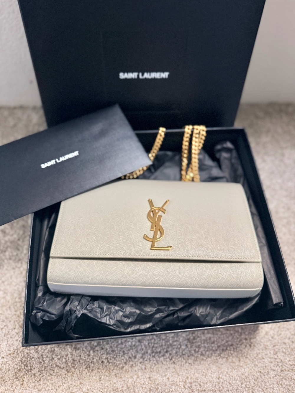 Saint Laurent YSL Kate Medium Soft Cream Gold Bag Pristine
